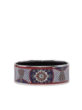 Hermes Enamel GM Cloisonne Bangle Silver Multicolor Metal Bracelet